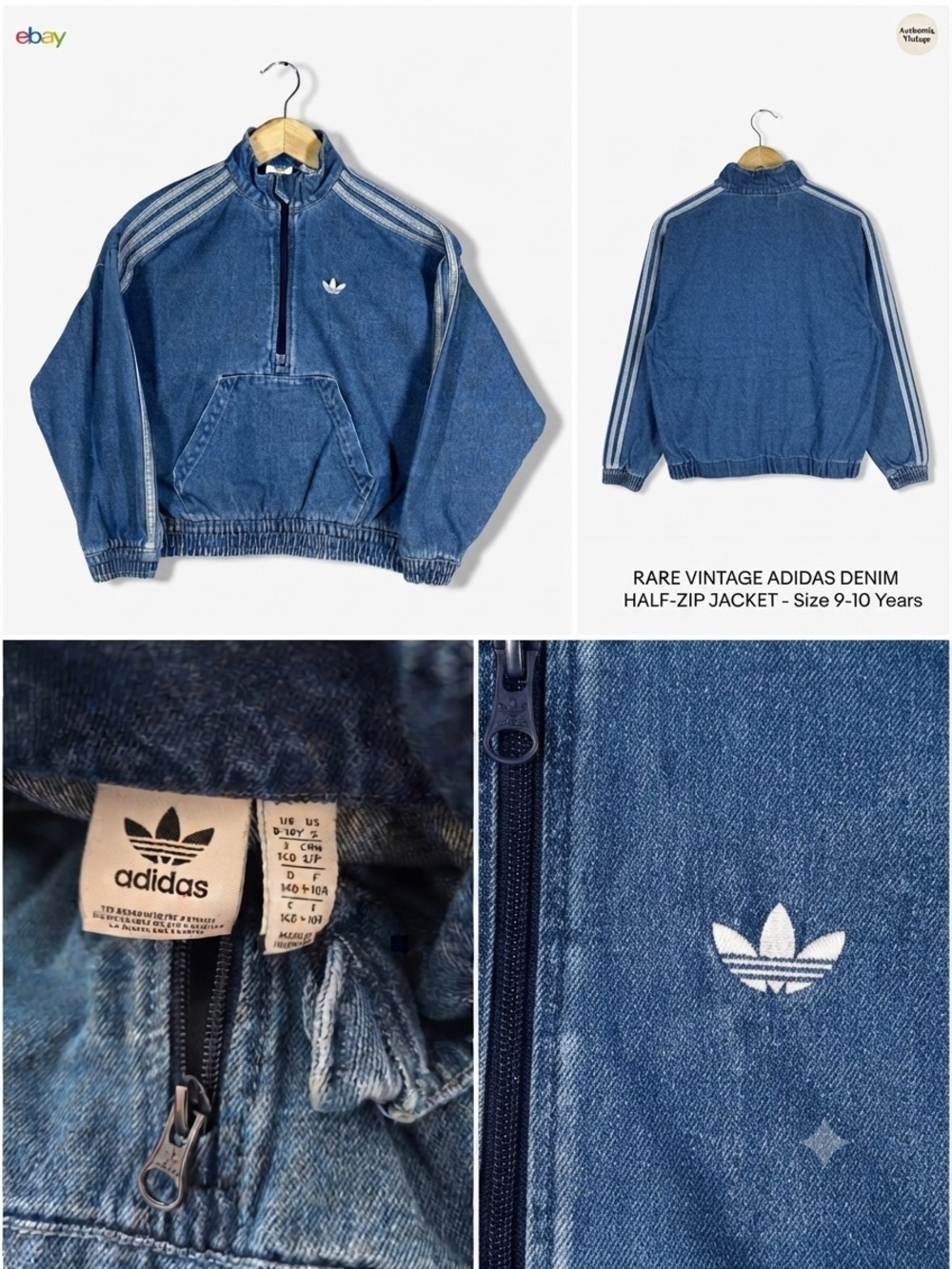 adidas Kids' Vintage Denim Half-Zip Jacket in Blue